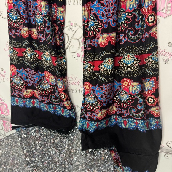 Pants floral hippie flare bootcut red blue cream black soft stretchy comfy luxe - Picture 7 of 13